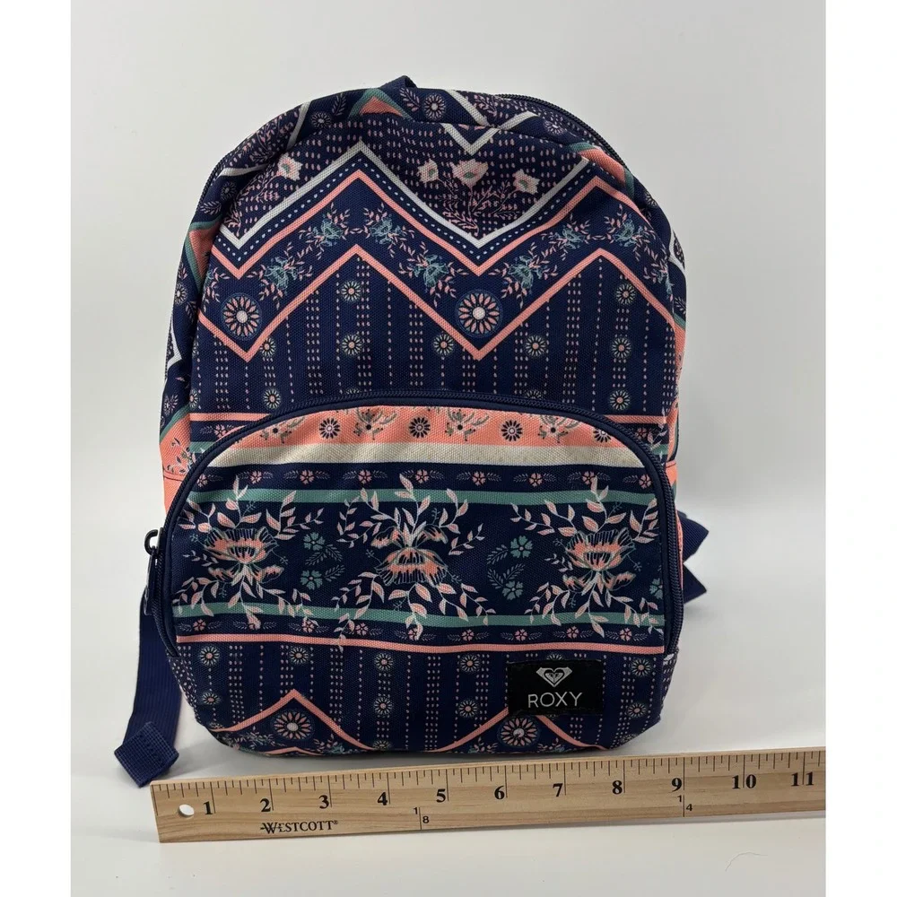 Roxy Mini Backpack Blue Floral Geometric Canvas Adjustable Straps